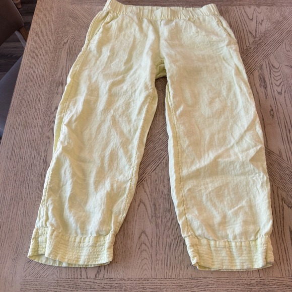 Pure Jill Pants - Pure Jill J. Jill Garment Dyed Linen Cropped Pants Yellow Small Elastic Waist